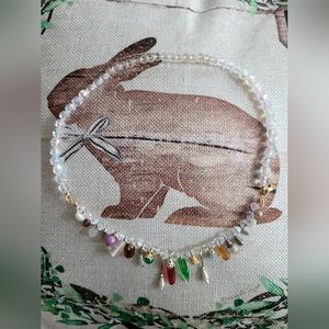 Beautiful crystal look side closure Charm Necklace with crystals and small charm